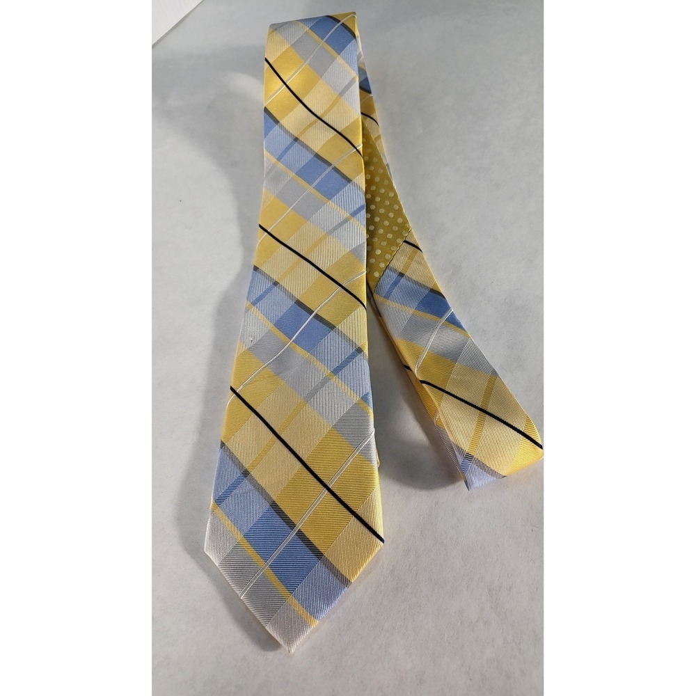 Vera Perry Portfolio Plaid Necktie Yellow Blue Patterned‎ Business Casual - Picture 4 of 5